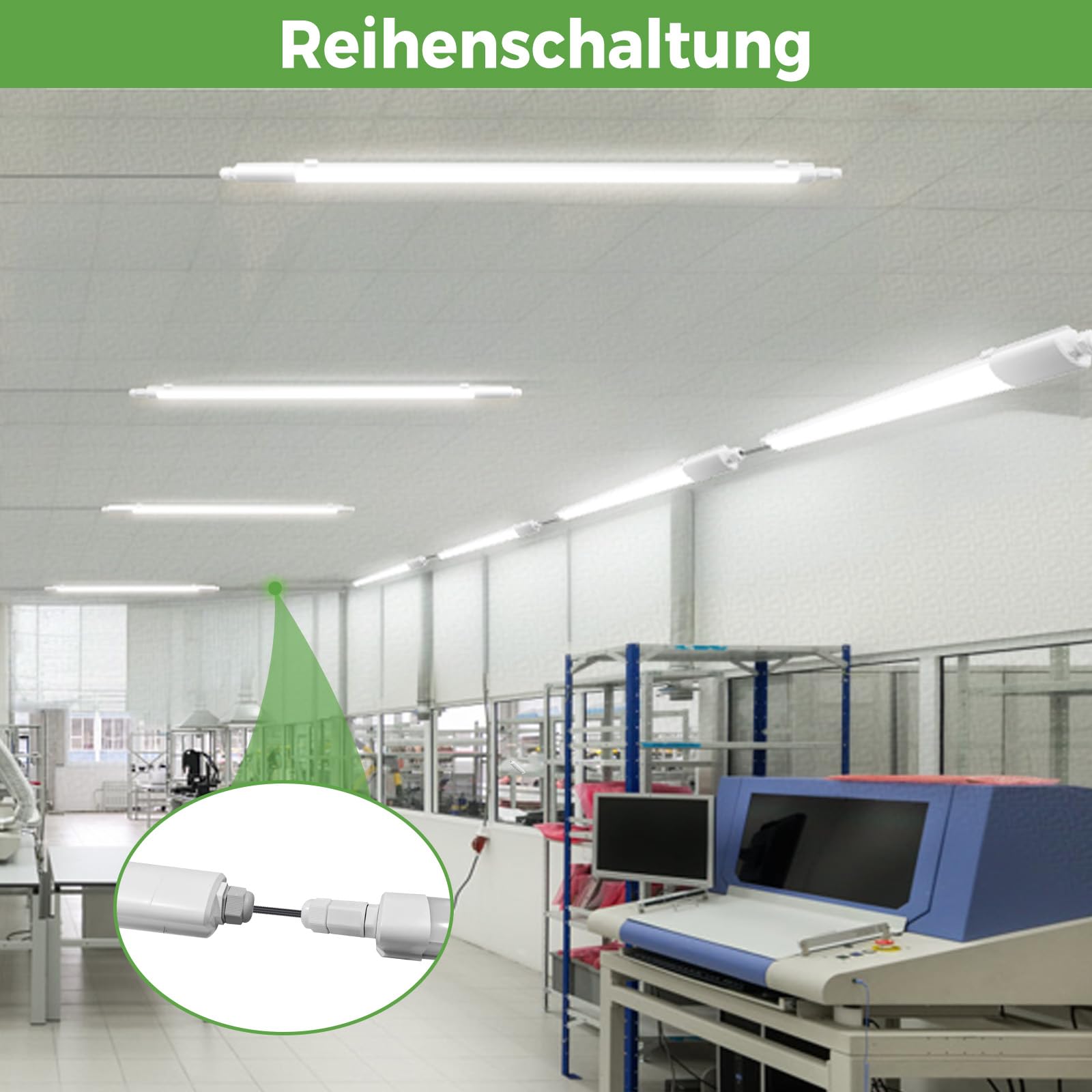 zemty Feuchtraumleuchte LED Röhre 120CM, 3000K/4000K/6500K 36W 3960LM LED Deckenleuchte, IP65 Wasserfest Lichtleiste für Kellerlampe, Werkstattlampe, Küchenlampe, Badlampe