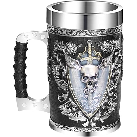 Wikinger Becher Edelstahl - Mittelalterlicher Kelch Mit Totenkopf Design