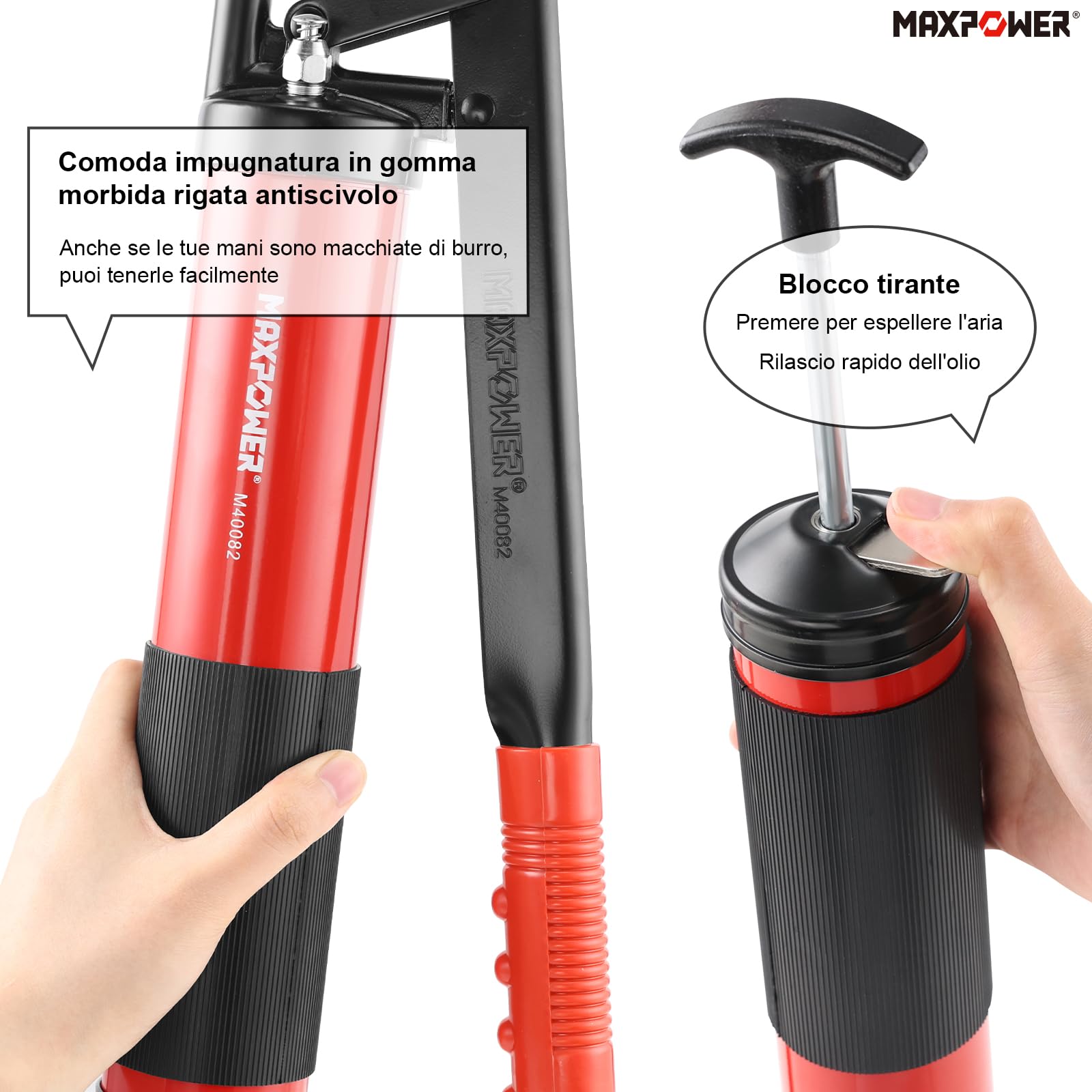 MAXPOWER Pistolet à Graisse Manuel 400cc - Pompe Graisse Haute Pression 10000 PSI Avec Tuyau Et 2 Embouts Métal