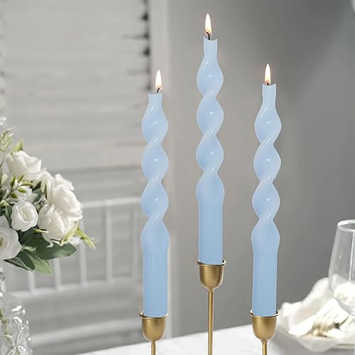 Miniatura 9 de Vela torcida con forma de espiral azul claro 10 pulgadas sin perfume juego de velas de cena hechas a mano para vacaciones boda fiesta Navidad
