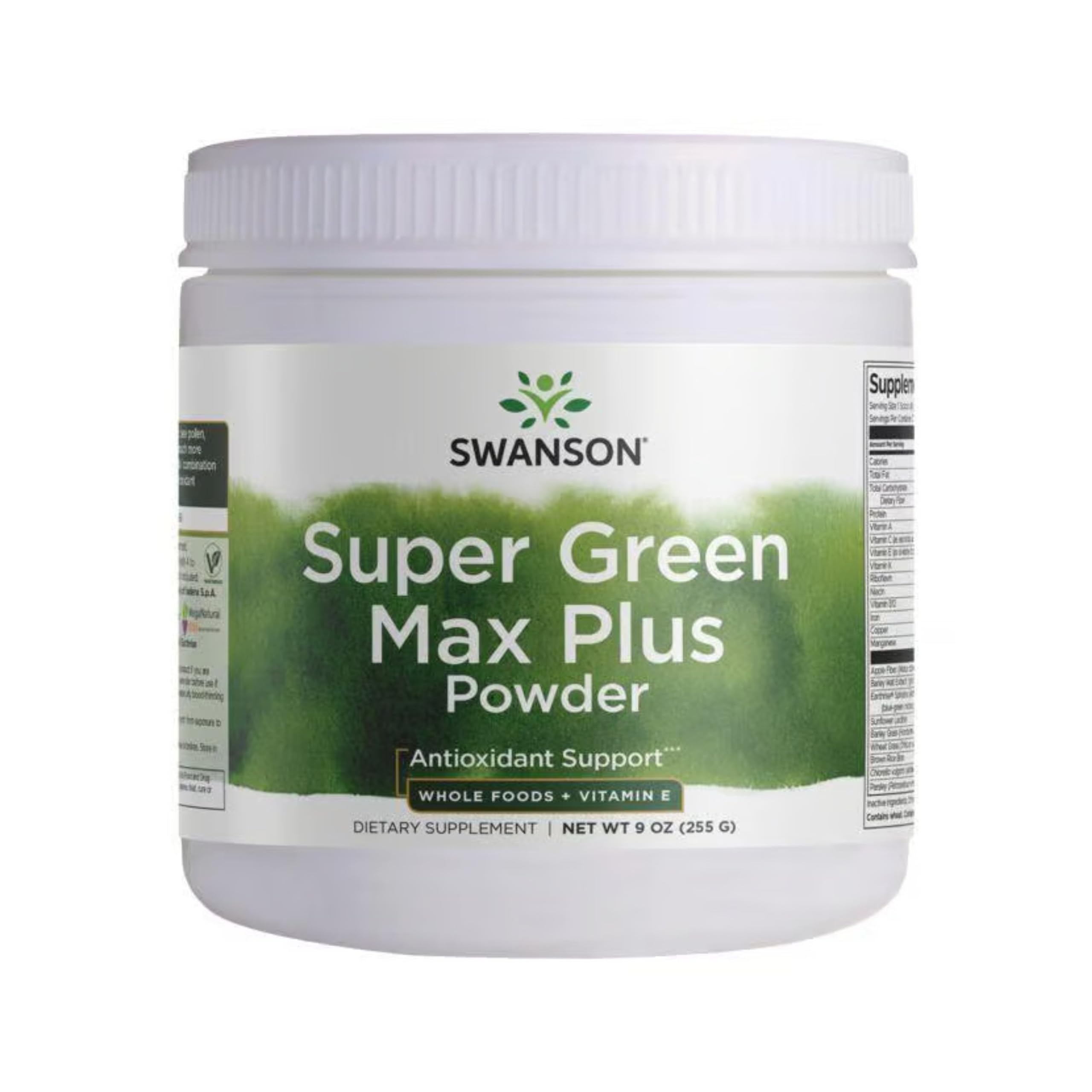 Swanson Super Green Max Plus Powder, Whole Foods, Vitamin E, 9 oz