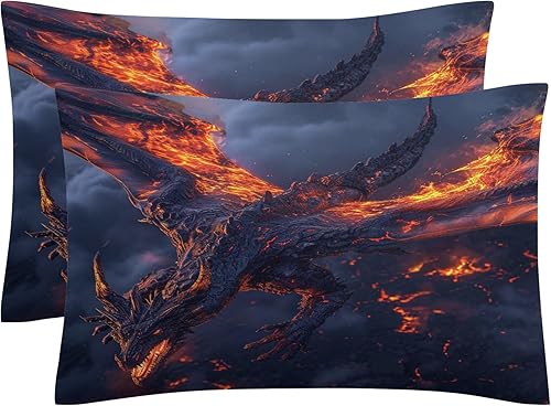 Miniatura 2 de OmErsa Juego de funda de edredón de tamaño individual de dragón de 3 piezas, funda de edredón para niños y 2 fundas de almohada de microfibra suave,