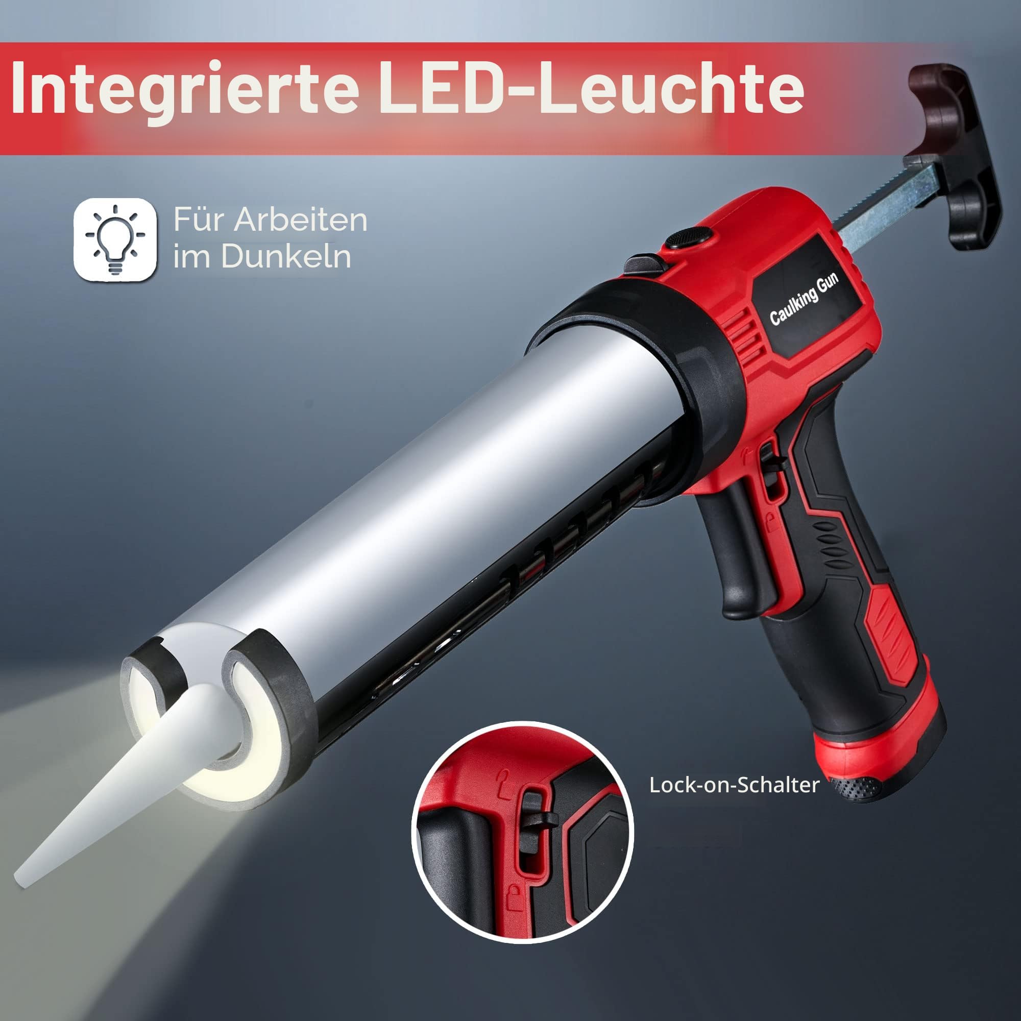 Kartuschenpistole, tropffreie elektrische Kartuschenpistole mit 300 kg Schub, schnurlose Silikon-Werkzeugpistole mit konstantem Durchflusstechnologie, leichte 283.5 g Kartuschenpistolen mit