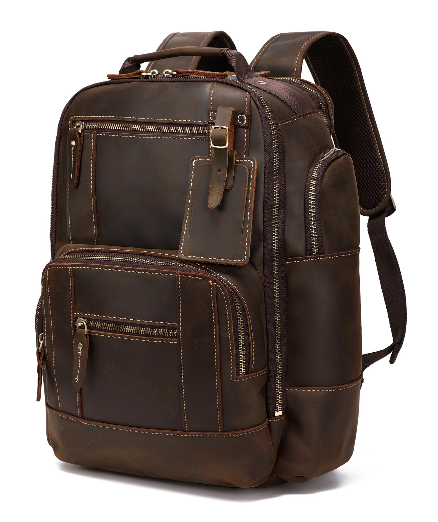 LANNSYNE Vintage Genuine Leather Backpack for men, 15.6" Laptop Backpack Travel Camping 24L Rucksack (used)