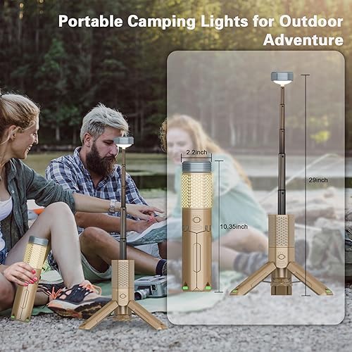 Miniatura 4 de Luces telescópicas para camping, linterna de camping recargable con soporte, 10500mAh plegable al aire libre aventura luz de trabajo, base magnética