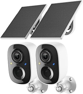 Fazoxo 2K Solar Wireless Outdoor Security Cameras 2-Pack: Motion Detection, Color Night Vision, IP65, 2-Way Audio