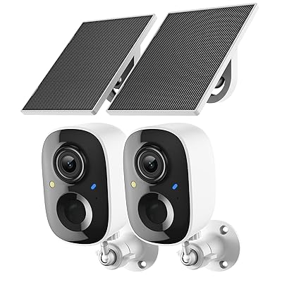 2K Security Camera Wireless Outdoor,Solar Powered WiFi Cameras for Home Security with Motion Detection,Color Night Vision(Spotlight),Instant Alert,2-Way Audio,Siren&SD/Cloud Storage,IP65,2.4GHz,2 Pack
