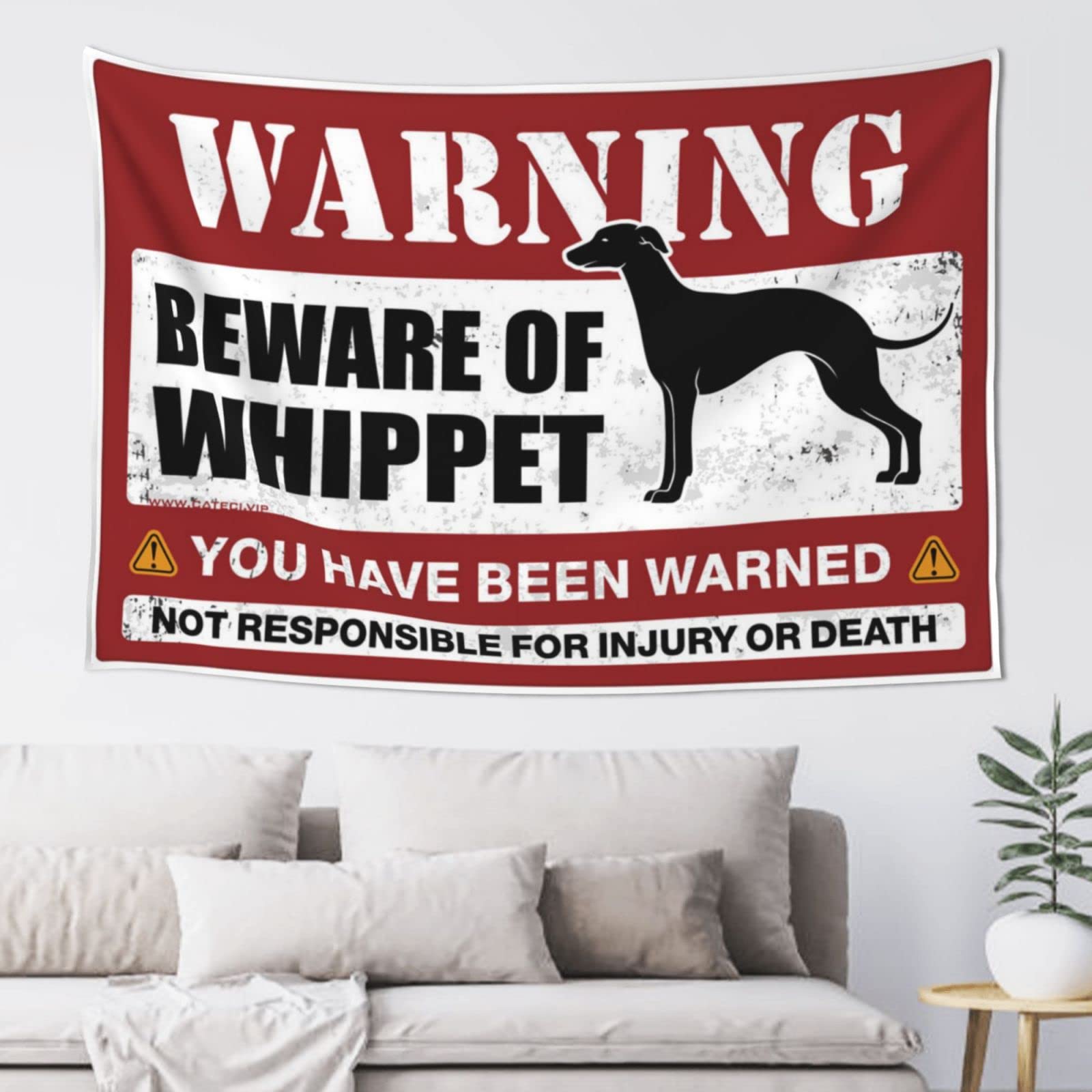 PRAVOXI Room Door Decor Beware Of Whippet Tapestry Room Decore Men Cave Decor(75X100CM)