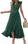 BTFBM Women V Neck Summer Dress 2026 Cap Sleeve Swiss Dot Boho Flowy Ruffle Slit Beach Party Long Maxi Cocktail Dresses
