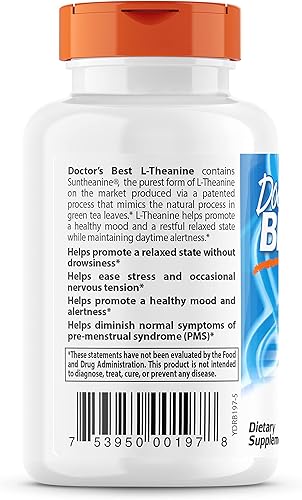 Miniatura 3 de Doctors Best L-teanina contiene Sunteanina ayuda a reducir el estrés y el sueño sin OMG sin gluten vegano 150 mg DRB-00197 90 unidades