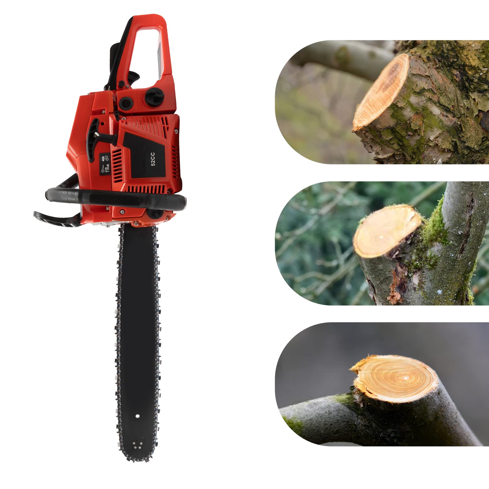 Motosega a Gas Sega a Catena 2 Tempi 52cc Troncatrice senza fili 2.2KW con Manico Antiscivolo per Taglio di Legno, Potatura di Rami degli Alberi, Sfricazione