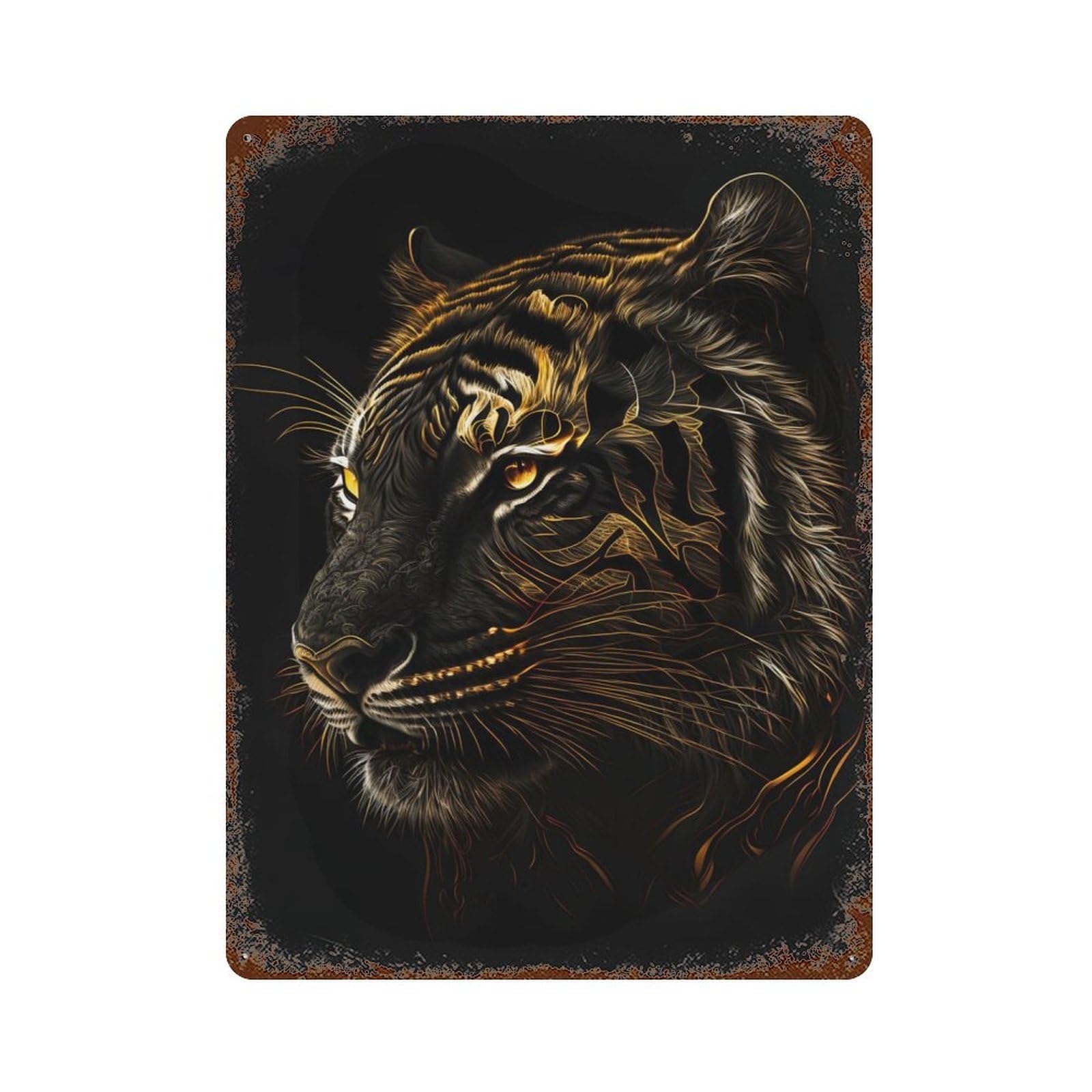 Black Gold Tiger Aged Metal Wall Plaque 15.7"x11.8", Farmhouse Wall Decor for Office, Studio And Wall Decor