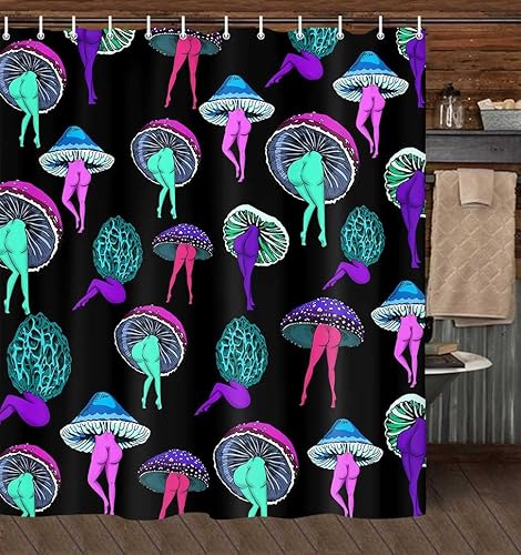 Miniatura 3 de Divertida cortina de ducha de hongos psicodélicos hippie, decoración de baño, lindo tatuaje de trasero, vegetariano, botánico, vegano, hongo,