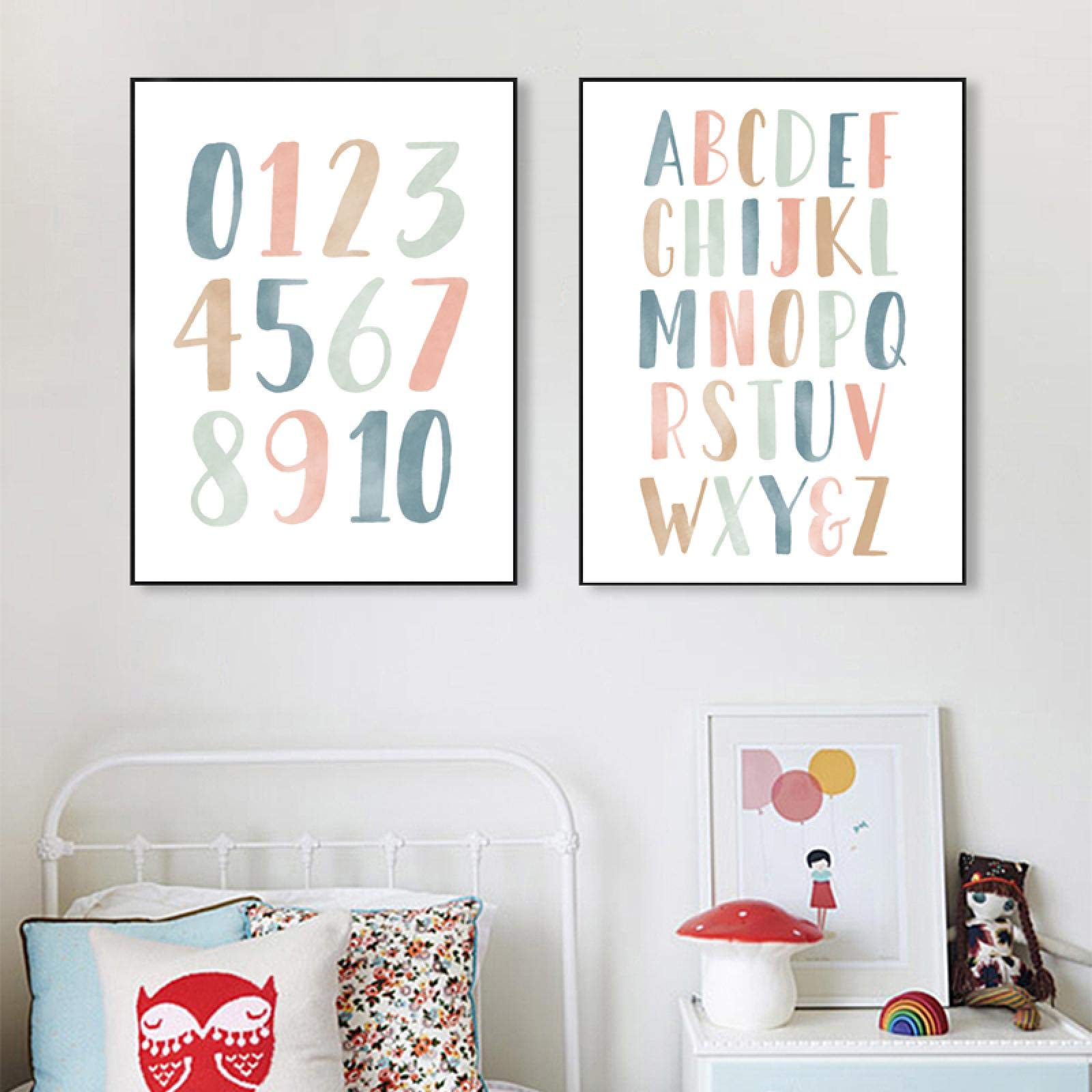 ABC chiffres Alphabet affiche pépinière éducatif mur Art impression sur toile enfants chambre décoration peinture neutre image 60x90cmx2pcs sans cadre