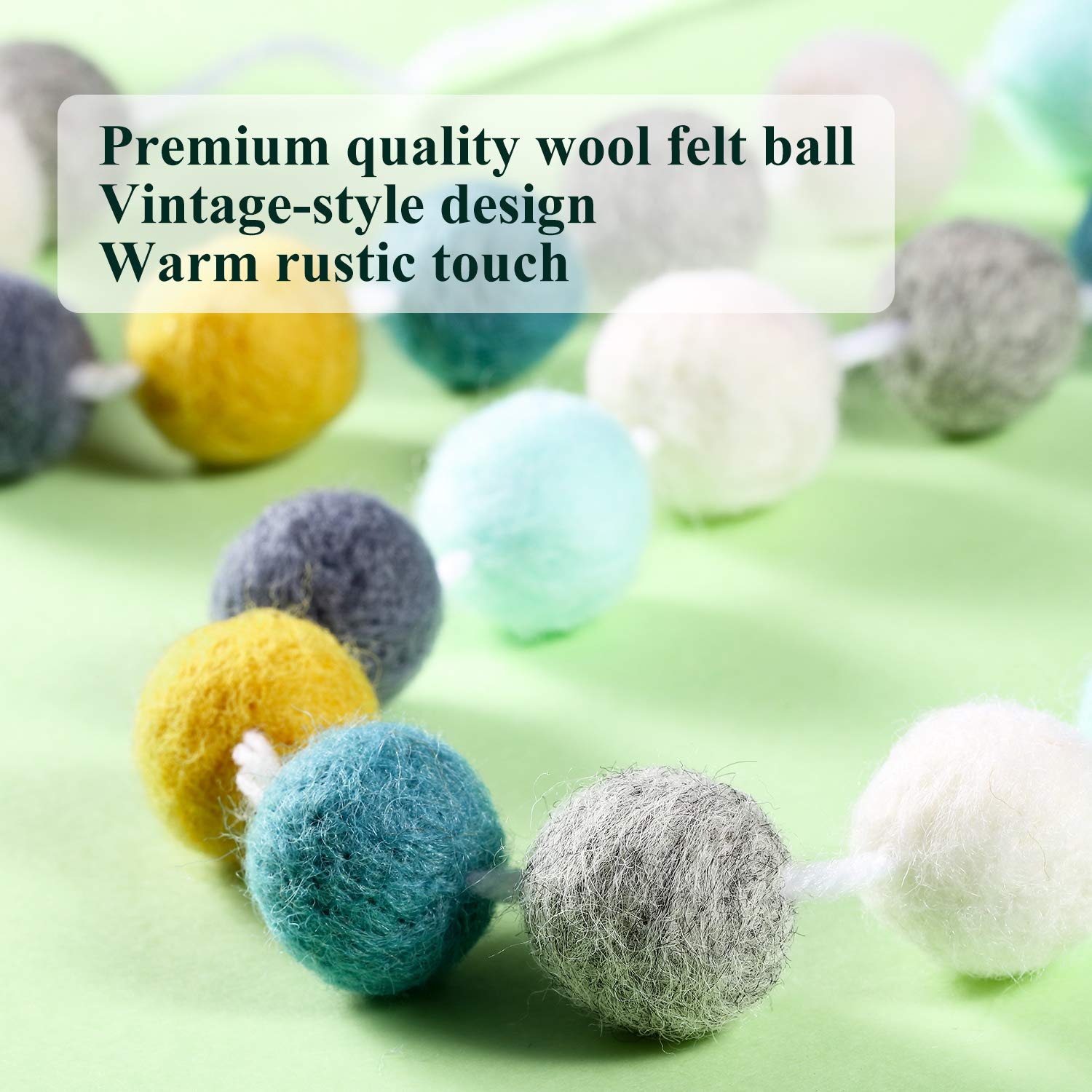 Guirlande Pompons Feutre Vert Menthe - 2x2m (30 Boules) - Décoration Fête Noël, Anniversaire, Mariage