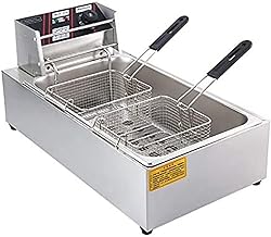 Fritadeira de gordura profunda, cilindro único de aço inoxidável elétrico com cesta e controle de temperatura perfeito para frango frito camarão batatas fritas, 12L, incrível