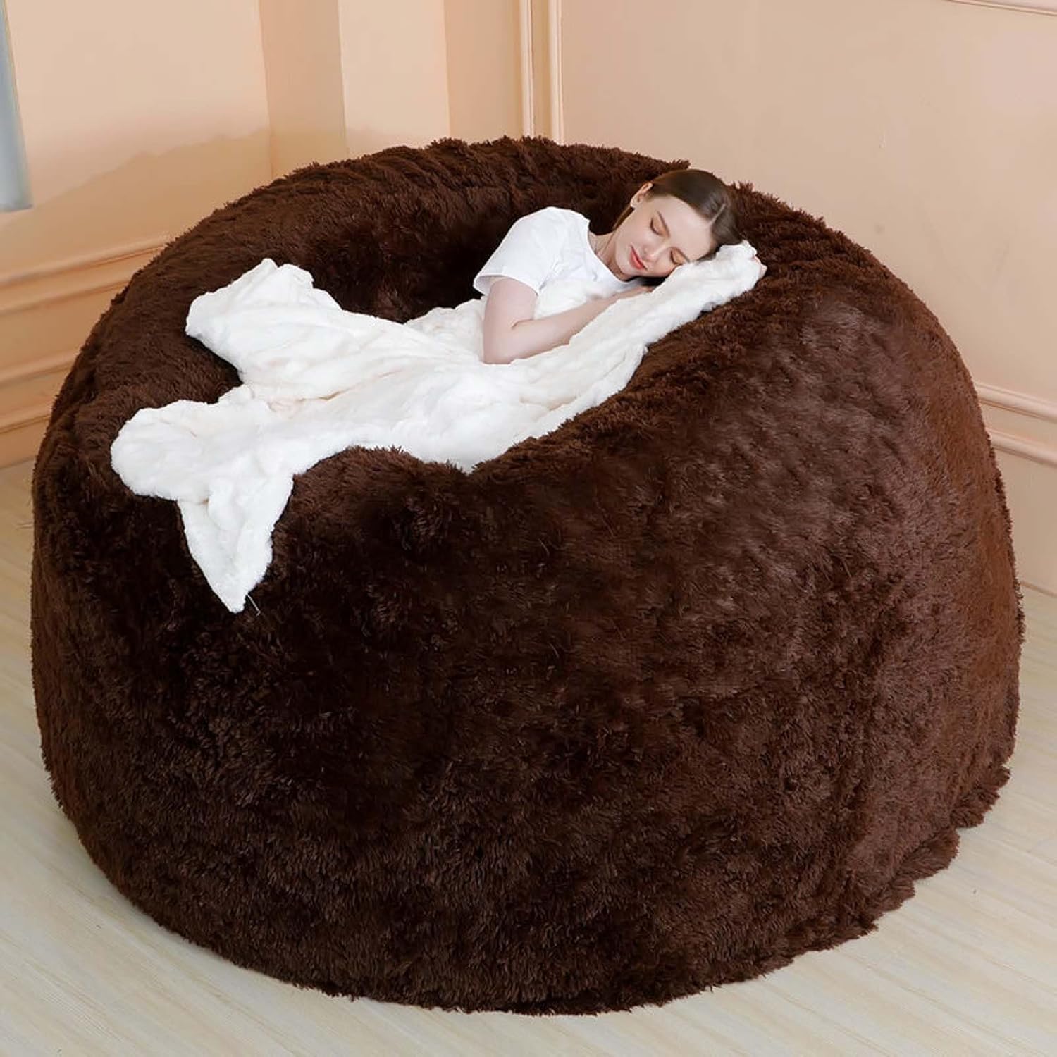 LDMZ Bean Bag Sofa Cover, Giant Bean Bag Cover, Washable Jumbo Bean Bag Chair for Dorm Family, Bedroom Decor (No Filler)(Light Brown,135 * 65cm)