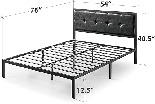 Miniatura 2 de Plataforma clásica para cama de la marca Zinus, de cuero sintético, con listones de soporte hechos de aluminio, tamaño doble, Acero, Negro