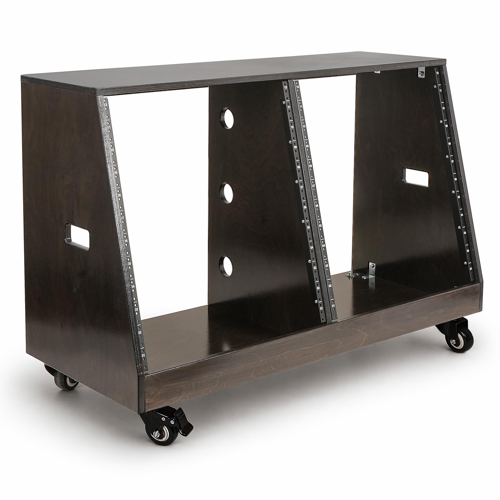Sound Town DIY 2 x 12U Slanted Double-Bay Studio Rack with Casters for Home Studio and Recording Room, Baltic Birch Plywood, Black Espresso (SDRK-D12TD)