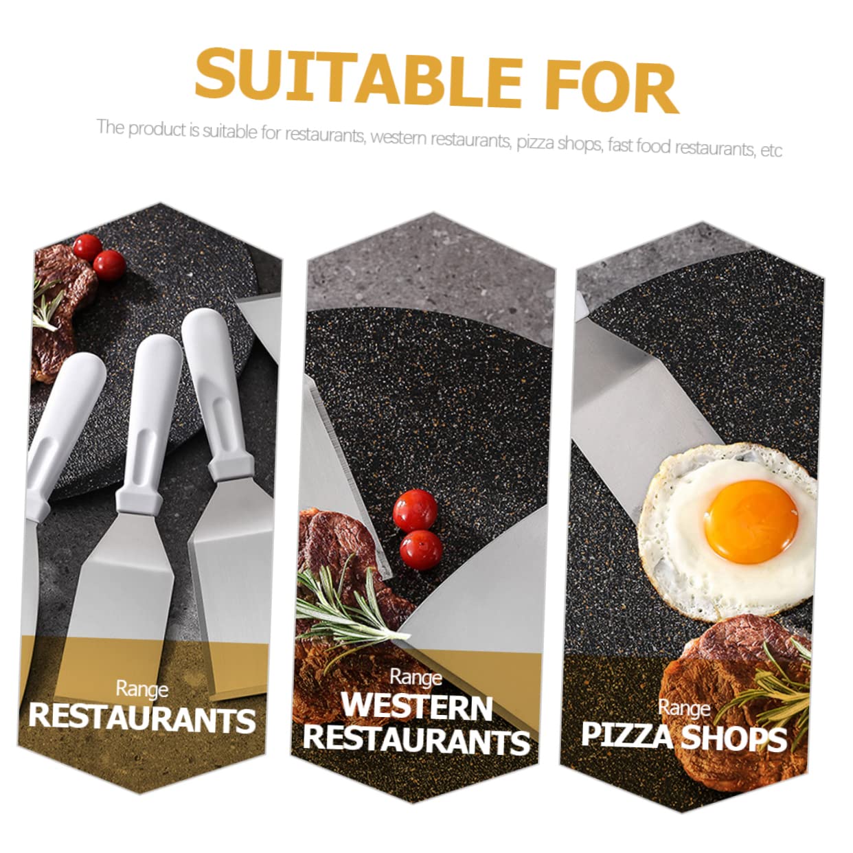 BESTonZON 4pezzi Spatola Cucina in Acciaio per Friggere Bistecca Antiaderente Facile da Pulire e Riporre Manico Ergonomico per Impugnare Comodo