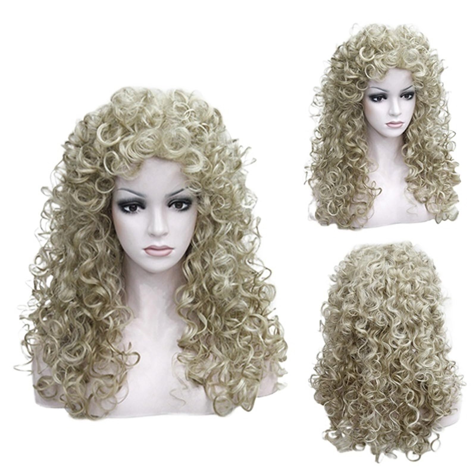 Pelucas de pelo Peluca for mujer, larga, rizada, esponjosa, natural, cubierta completa for la cabeza(Gold)