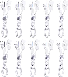 10 Packs Lamp Cord Set with Plug and Switch Pure Copper Extension Lamp Switch Cord Replacement Stripped Ends Ready for Wiring,110-220v, 50w, 6 Feet/1.8m, White