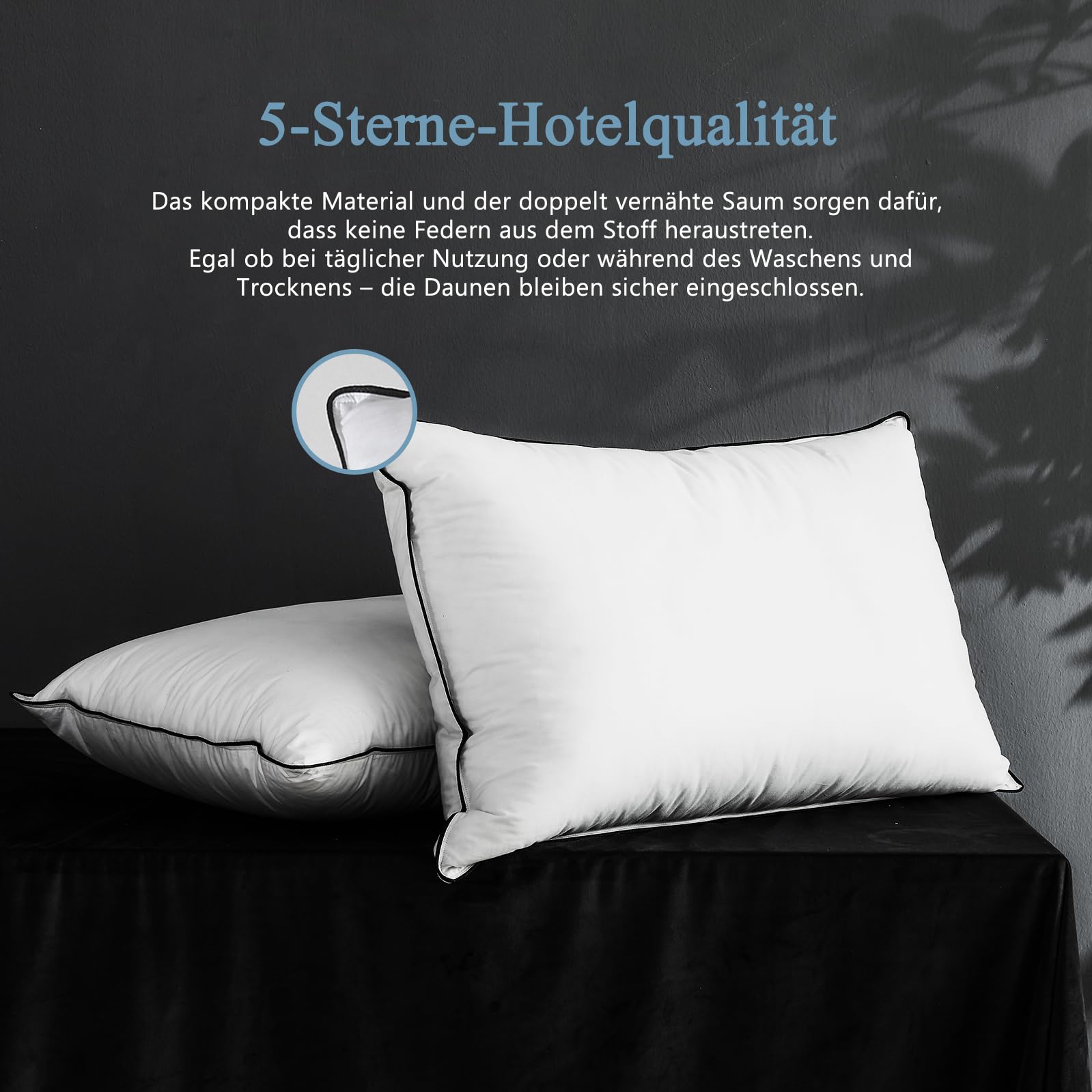 3-Kammer-Kopfkissen mit Daunen-Federn-Füllung 80 x 80 cm (1 Stück) | 100% Bio-Baumwollbezug | Hochwertiges Hotelkopfkissen | Schlafkissen | Mittlere Stützkraft