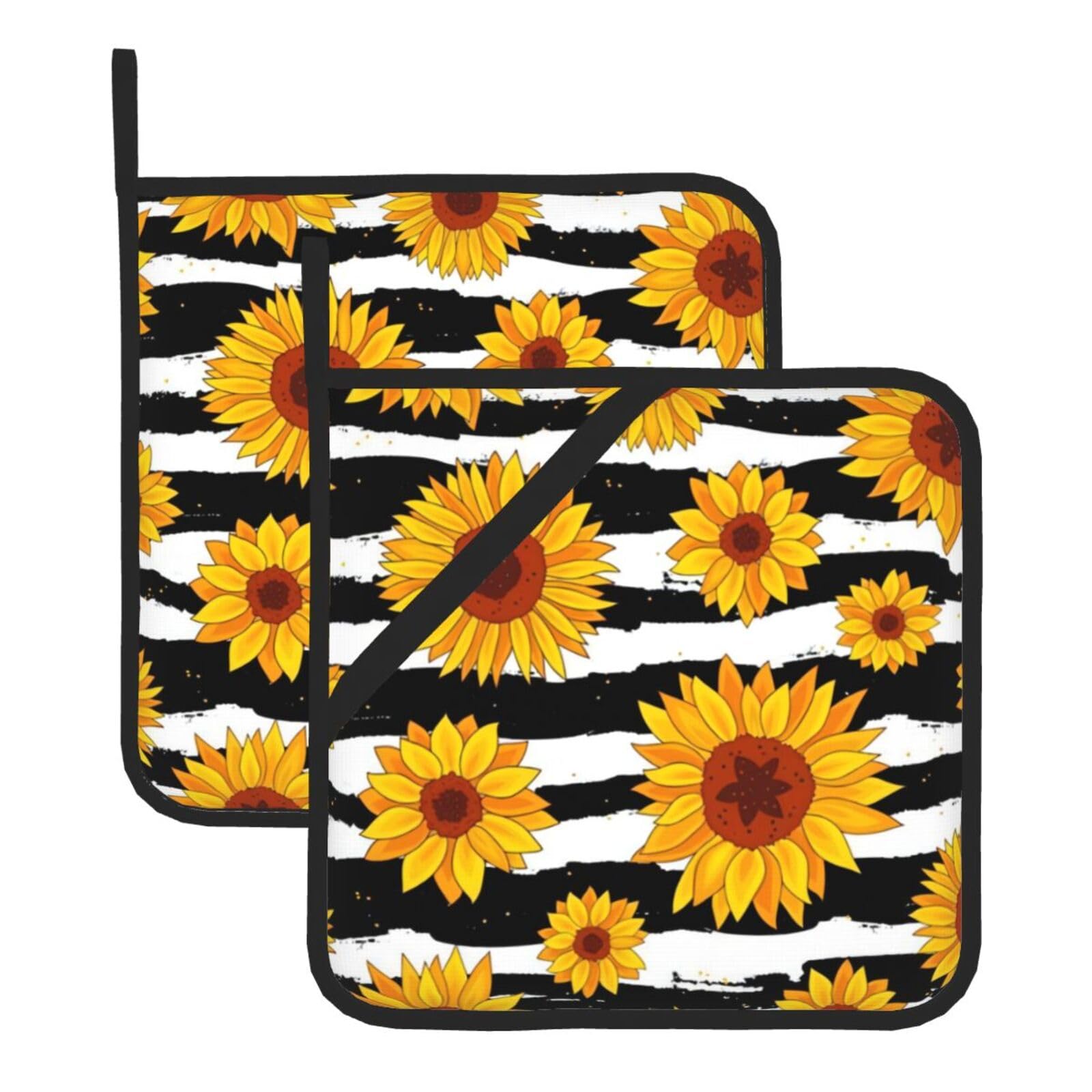 YYHHAOFA Sunflowers Prints Square Hot Pot Pads - Waterproof Kitchen Throw Layers for Countertop, Oven & Grill - Durable Heat Resistant Pads with Hanging Loop (2-Pack)