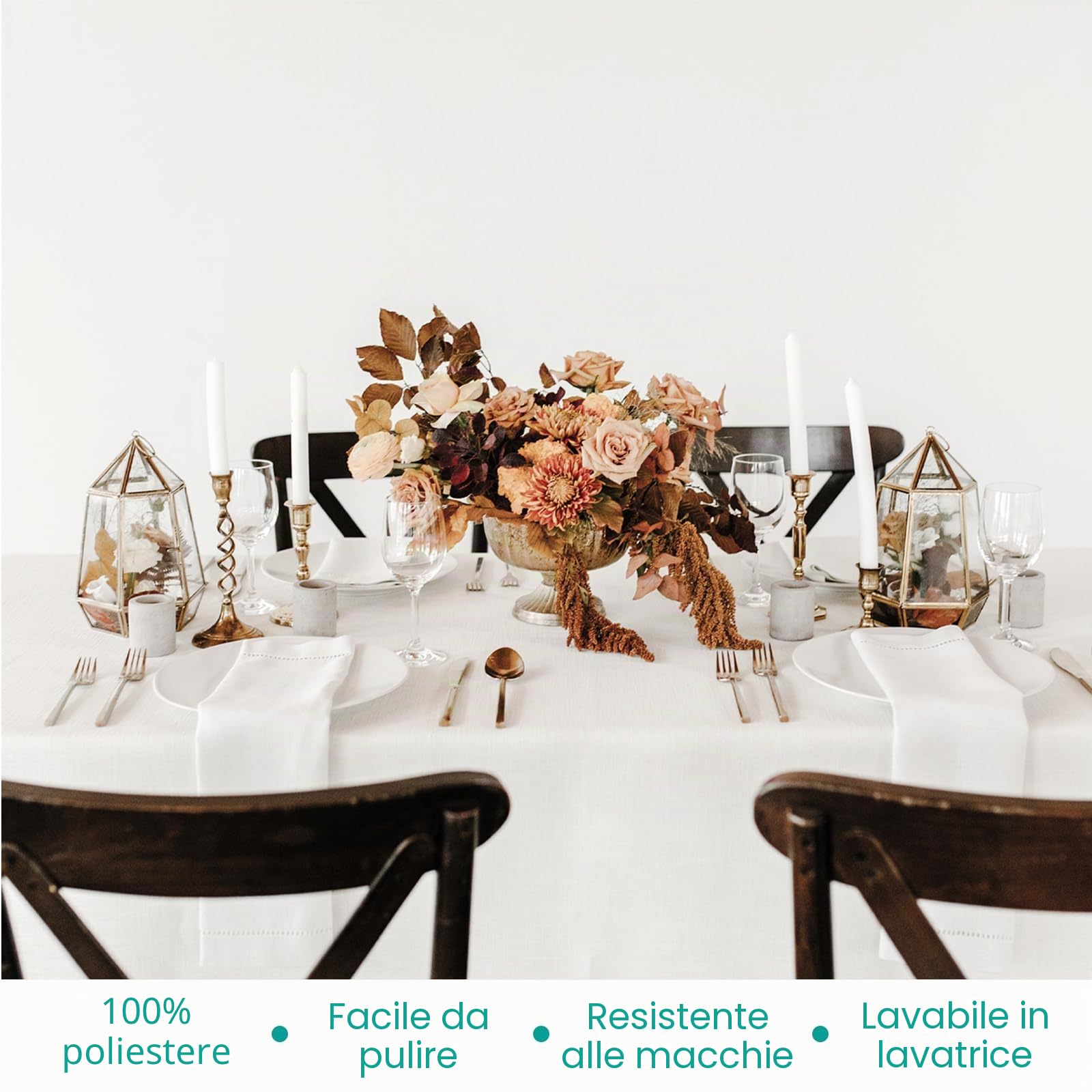 EMART Tovaglia Bianca 6 Pcs, 152x260cm Tavolo Rettangolare 100% Poliestere | Pesante e Resistente, Lavabile in Lavatrice, Tablecloth, Banchetti, Matrimoni, Ricevimenti
