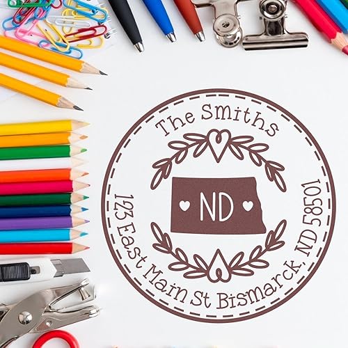 Miniatura 687 de Round State Love - Sello de dirección de devolución para Texas, uso con almohadilla de sello, mango de madera, sello de dirección de Texas