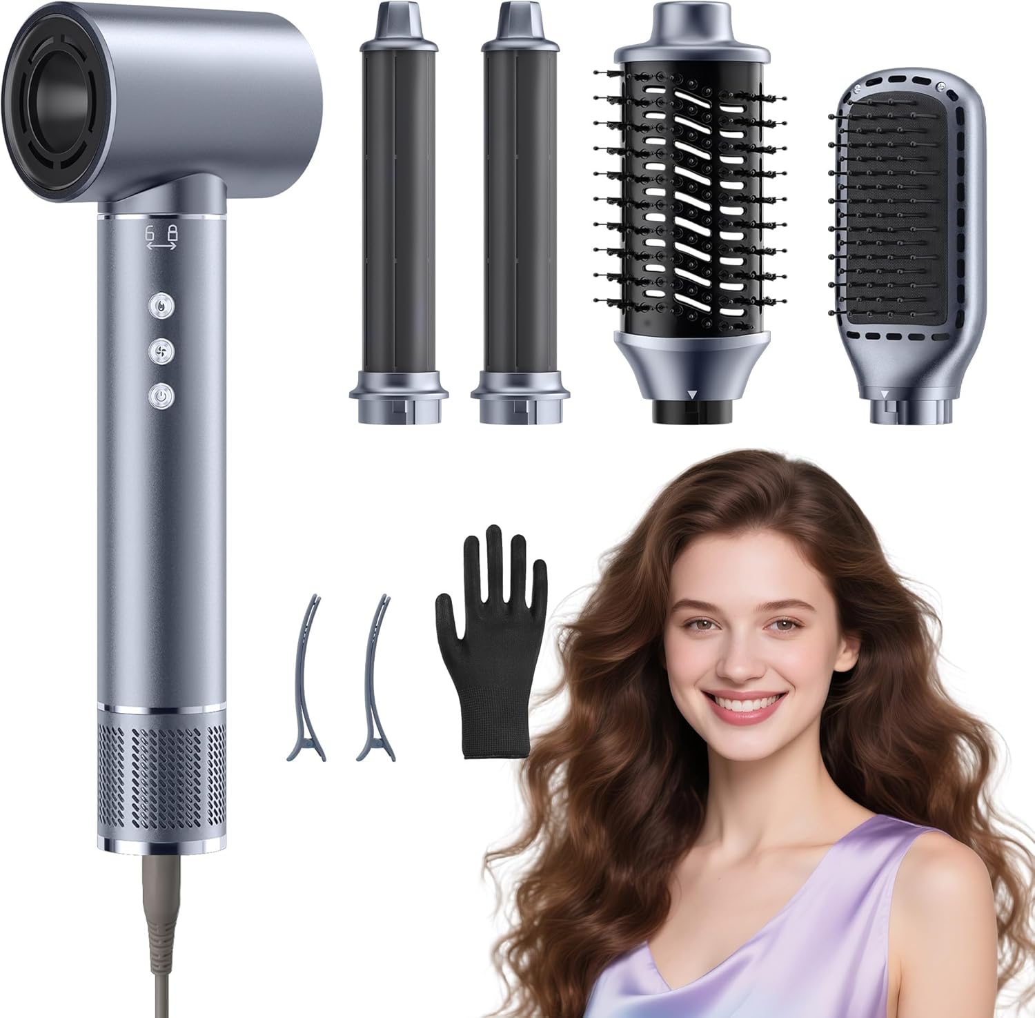 Hair Dryer Brush, 5 in 1 Blow Dryer Brush Set, High-Speed Hot Air Styler, Auto Wrap Curlers for Frizz-Free Volume, Smooth Hair&No Heat Damage Hair Styling Tools Gift for Drying Curling Straightening Hair Dryer Brush, 5 in 1 Blow Dryer Brush Set, High-Speed Hot Air Styler, Auto Wrap Curlers for Frizz-Free Volume, Smooth Hair&No Heat Damage Hair Styling Tools Gift for Drying Curling Straightening