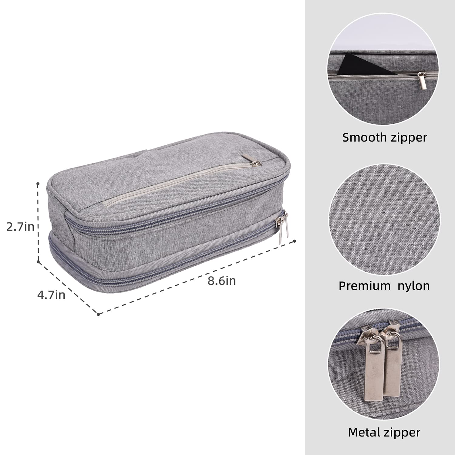 BARUHARI Pencil Case Large Capacity Pen Bag Big Stationery Storage Kit for Office Travel Cosmetic Pouch Arts and Crafts Supplies Organizer Multiple Compartments Water Resistant (Gray)