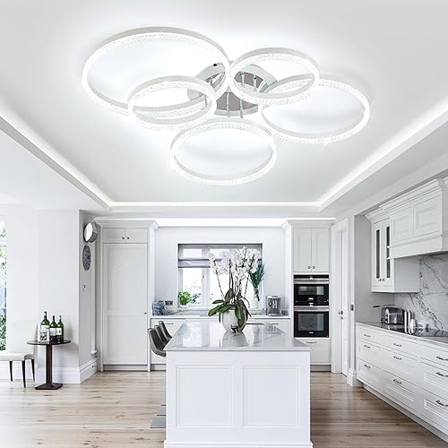 Miniatura 4 de Poribeos Lámpara de techo regulable blanca de 108 W, lámpara de techo LED moderna de montaje empotrado para sala de estar, dormitorio, cocina,