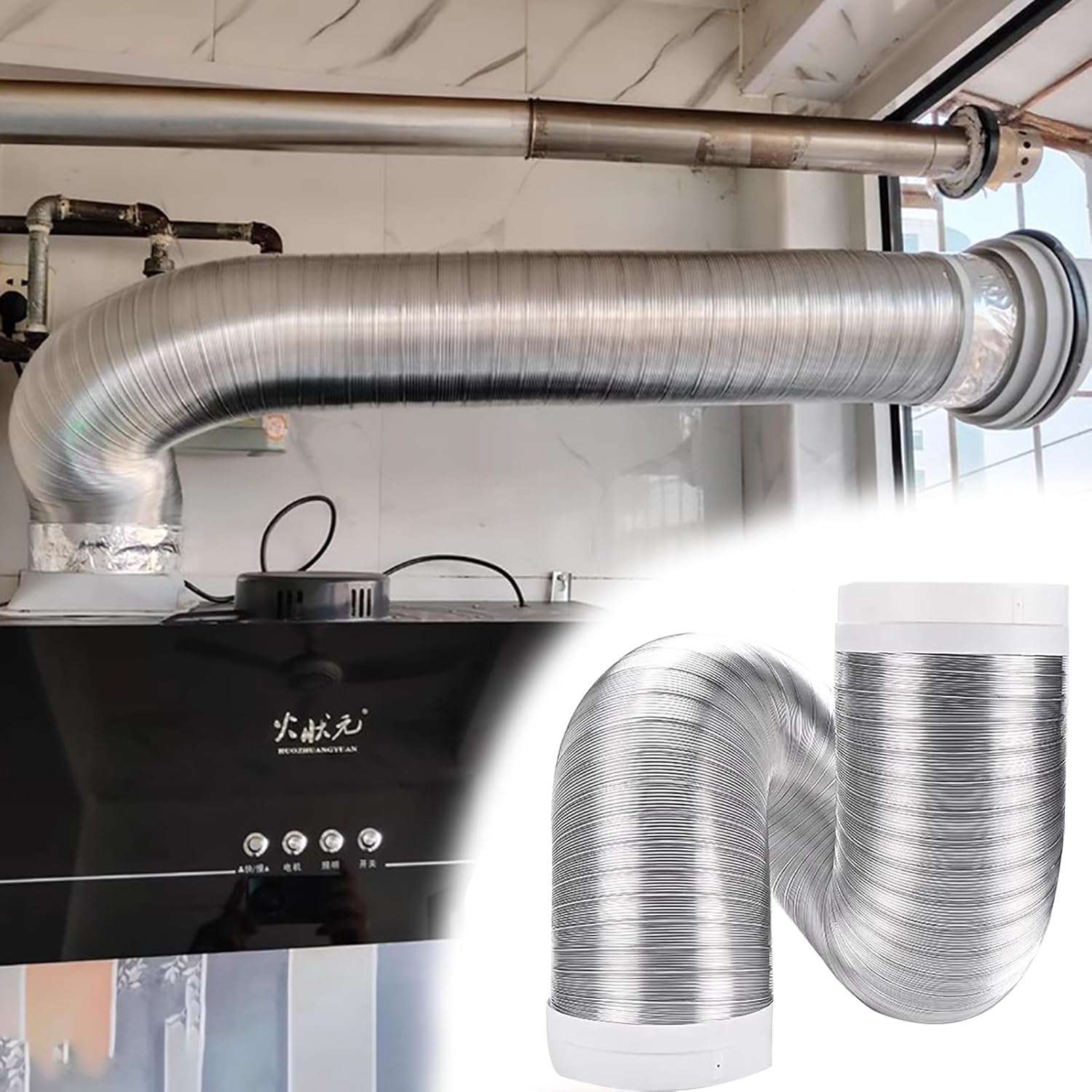 Conducto De Manguera De Ventilación De Secadora De Aluminio Flexible Conducto De Ventilación De Campana De Cocina Conducto De Ventilación A Través De La Pa, 1.5 M(5ft), D 170mm(6 3/4")