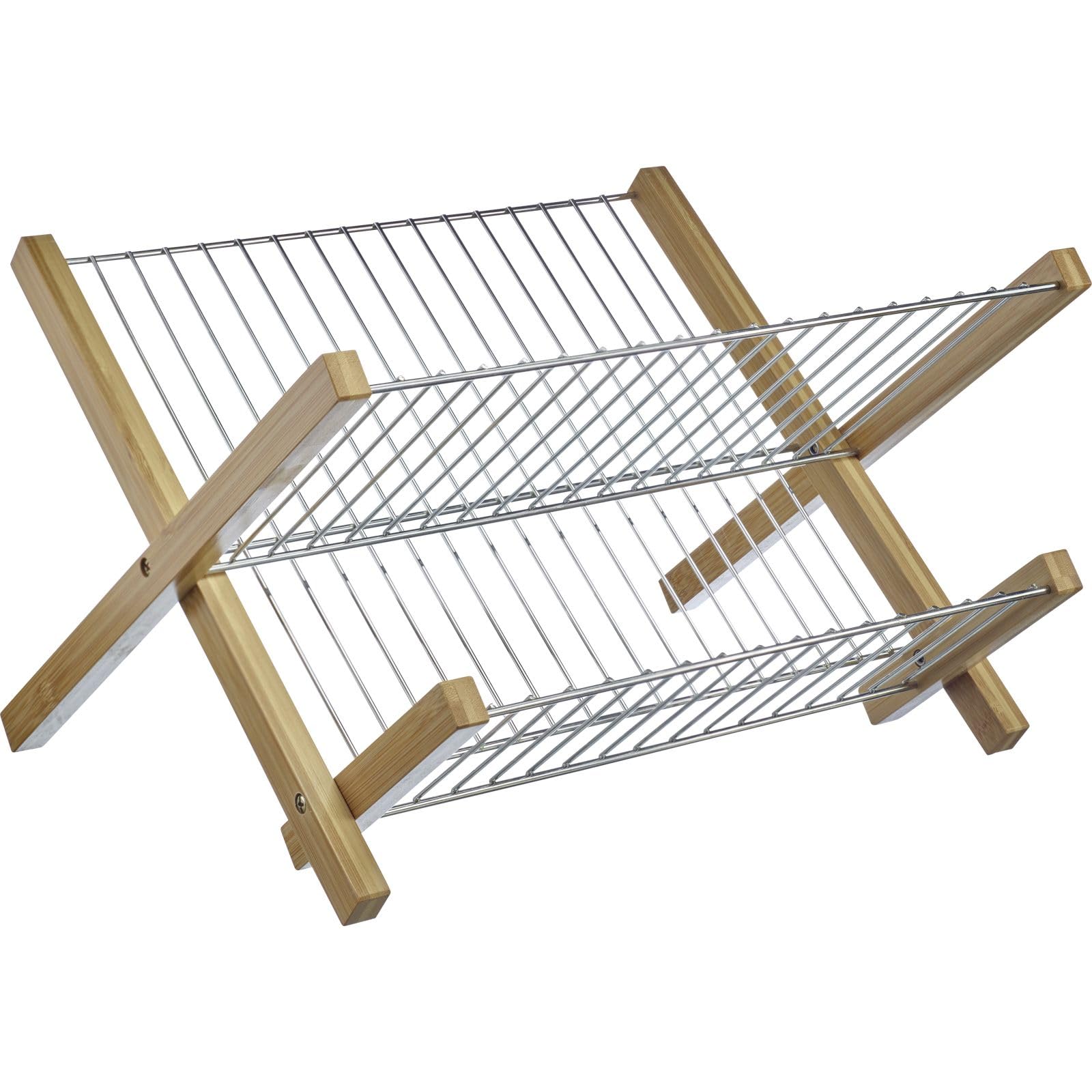 Westmark Draining Stand Tilo – Foldable Dish Rack for Drying Dishes, Cutlery and Glasses, Dish Rack for the Sink – Bamboo, Stainless Steel