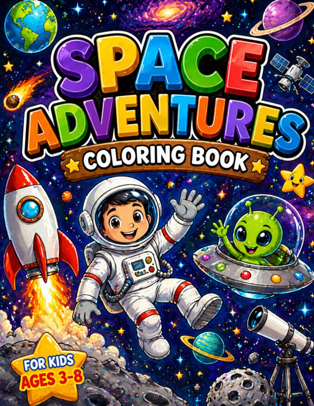 Space Adventures Coloring Book: Fun and Exciting Outer Space Coloring Pages for Kids Ages 3-8 (Adventures Coloring Book Series)