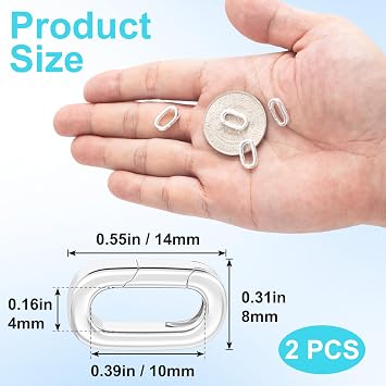 2pcs Silver Plated Oval Necklace Connector, Wedding Necklace Pendant Clasp for Jewelry Making, Spring Clasp Carabiner for Bracelet Keychains Purse Handbag Strap Making