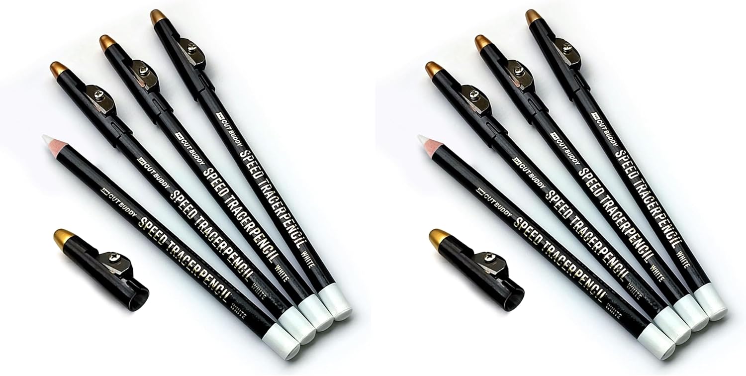 The Cut Buddy Beige Speed Tracer Barber Pencil 4-Pack with Sharpener, Outline Beard & Hairline Before Trimming, For All Skin Types
