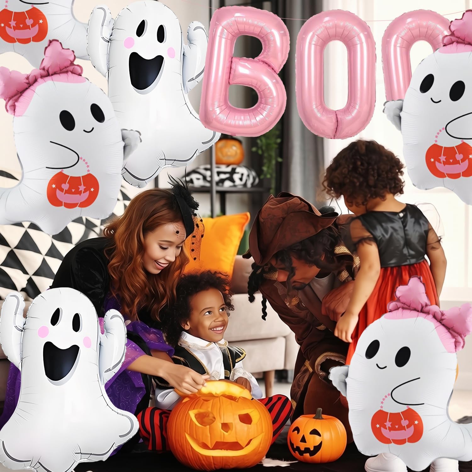Halloween Party Decorations Indoor Outdoor Pink Bow Ghost Boo Balloons Set for Halloween Birthday Party Decorations Party Supplies image 5