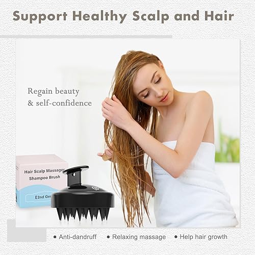 Miniatura 6 de FREATECH Cepillo de champú masajeador de cuero cabelludo con cerdas de silicona largas y flexibles para el cuidado del cabello y la relajación de la