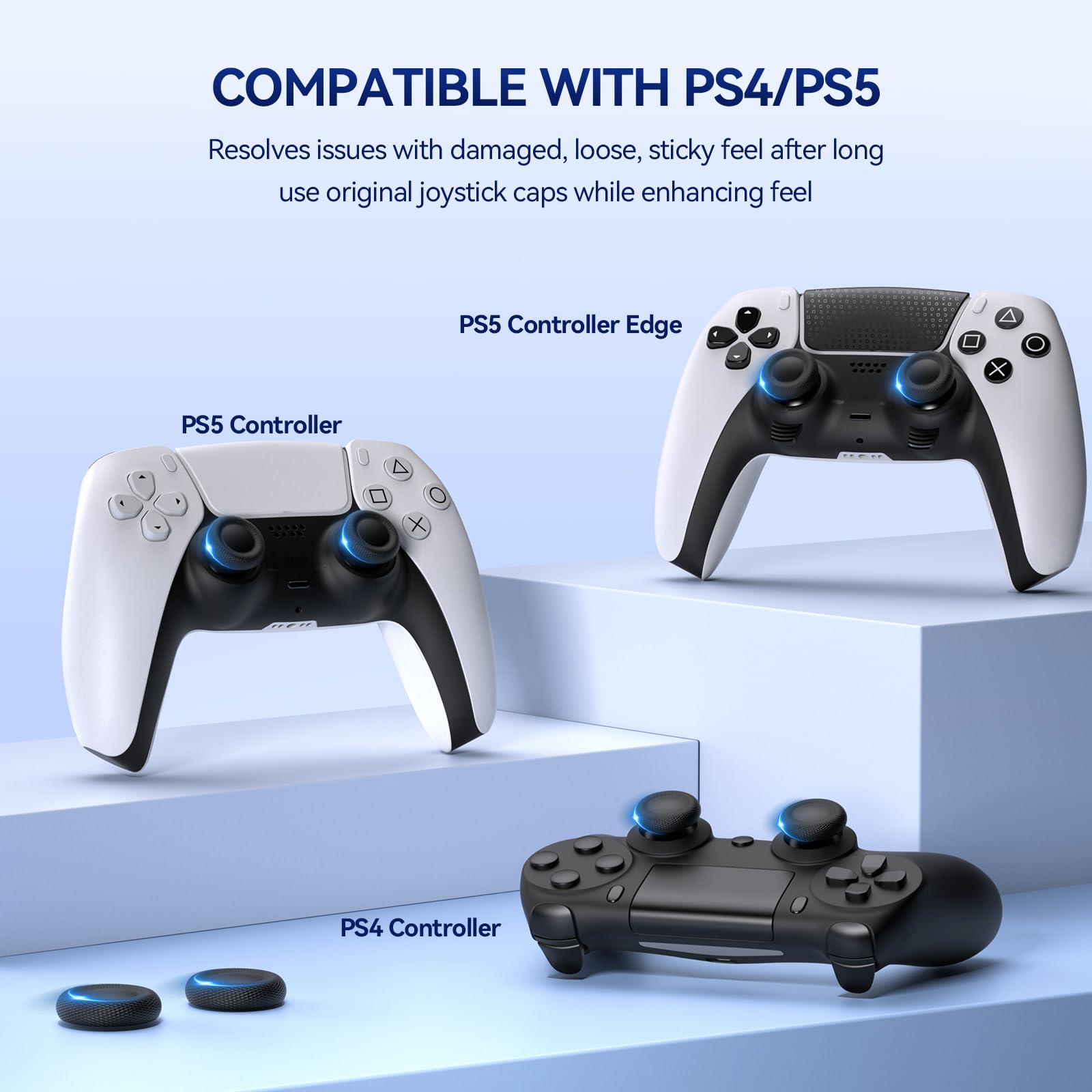 NEWDERY Wymienne nakładki na joysticki do kontrolerów PS5/PS4 | Zestaw wymiennych nakładek na kciuki, antypoślizgowe, kompatybilne z kontrolerami PS5/PS4, czarne, 6 sztuk
