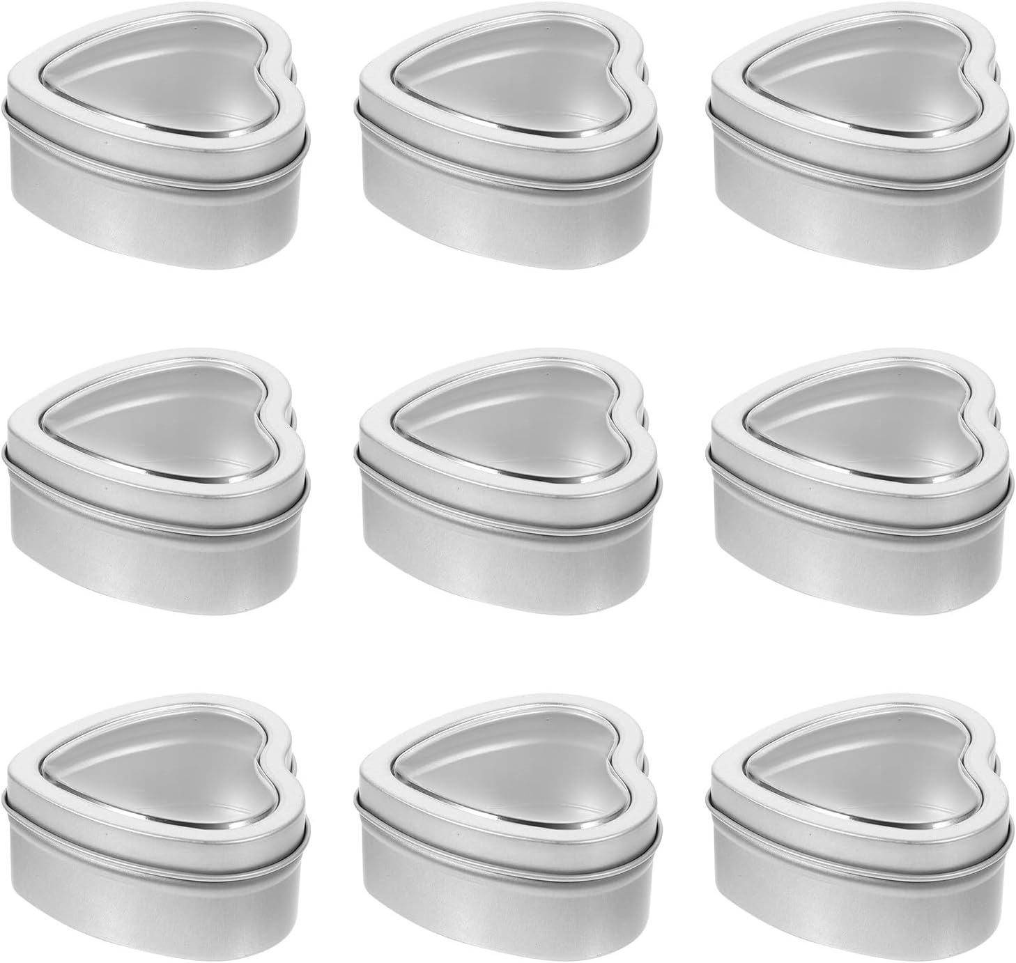 10pcs Heart-Shaped Tinplate Candle Tins with Window Lids, Empty Metal Containers for DIY Candle Making, Candy Storage, and Packaging, Silver Travel Tins