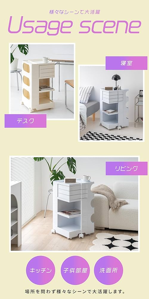 Amazon.co.jp: ワゴン キャスター付き おしゃれ 回転式 コンテナ