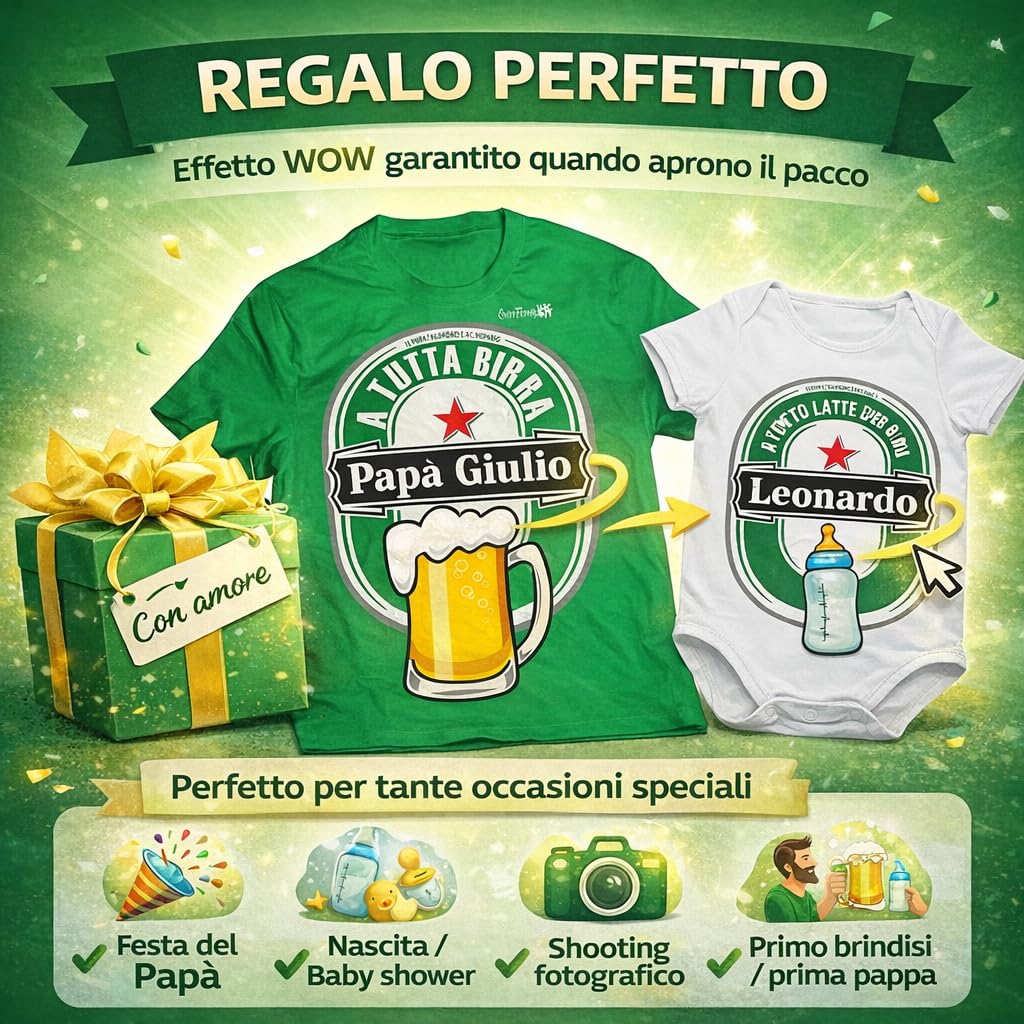 Colorfamily Coppia T-Shirt papà e Body Neonato Personalizzabile Padre Figlio A Tutta & Latte SoundsGood - Idea Regalo Bodino Divertente per Uso diurno