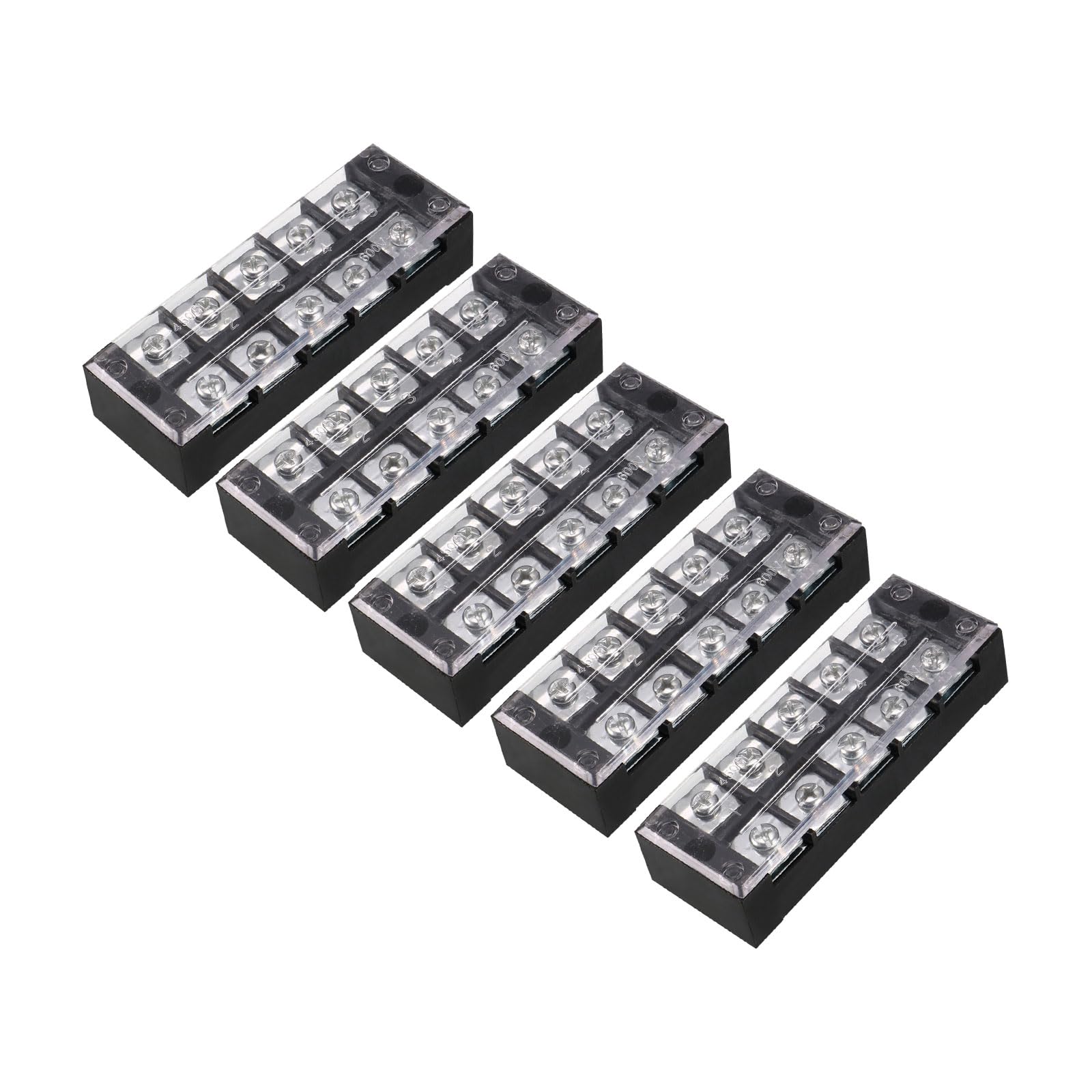 Rebower 5 Positions Dual Rows 600V 45A Terminal Strip Blocks Barrier Screws (with Cover)