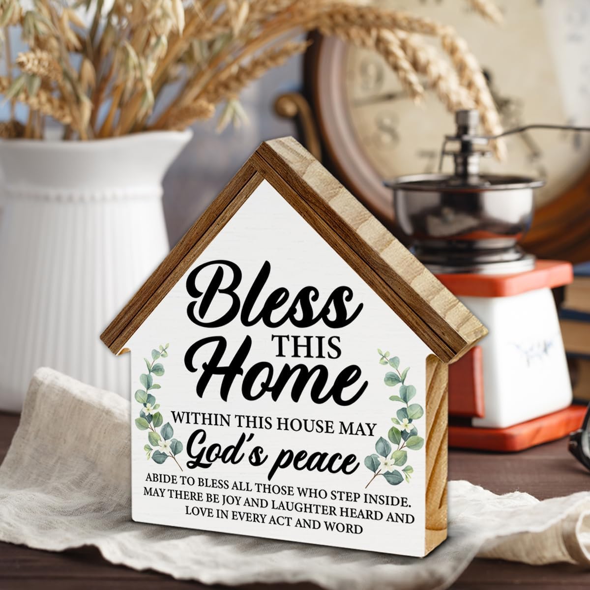 Housewarming Gifts, Christian Decor, Bless This Home House Shaped Wooden Block Sign for Living Room, Desk, Table, Shelf - New Home Owner Gift - Image 4