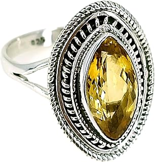 Navya Craft Citrine Marquise Shape 925 Sterling Silver Handmade Women Statement Ring, Yellow Gemstone November Birthstone Jewelry Sizes 4 to 13 for Christmas Anniversary Birthday Valentine day Gift wife