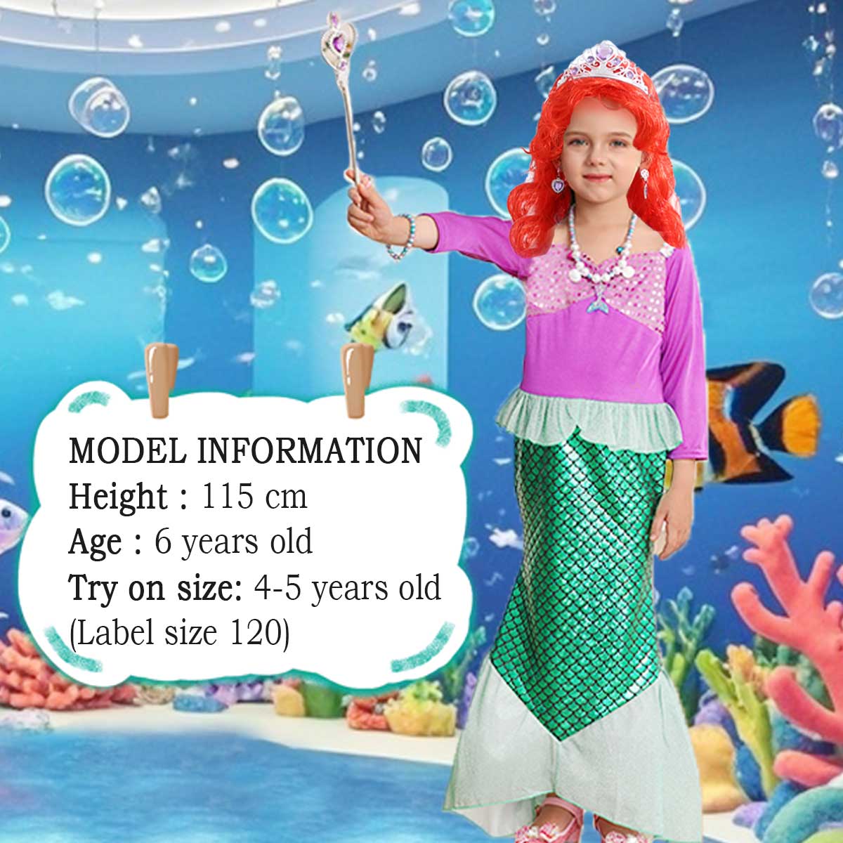 Disfraz completo de sirena para niñas 2-8 años miniatura 7
