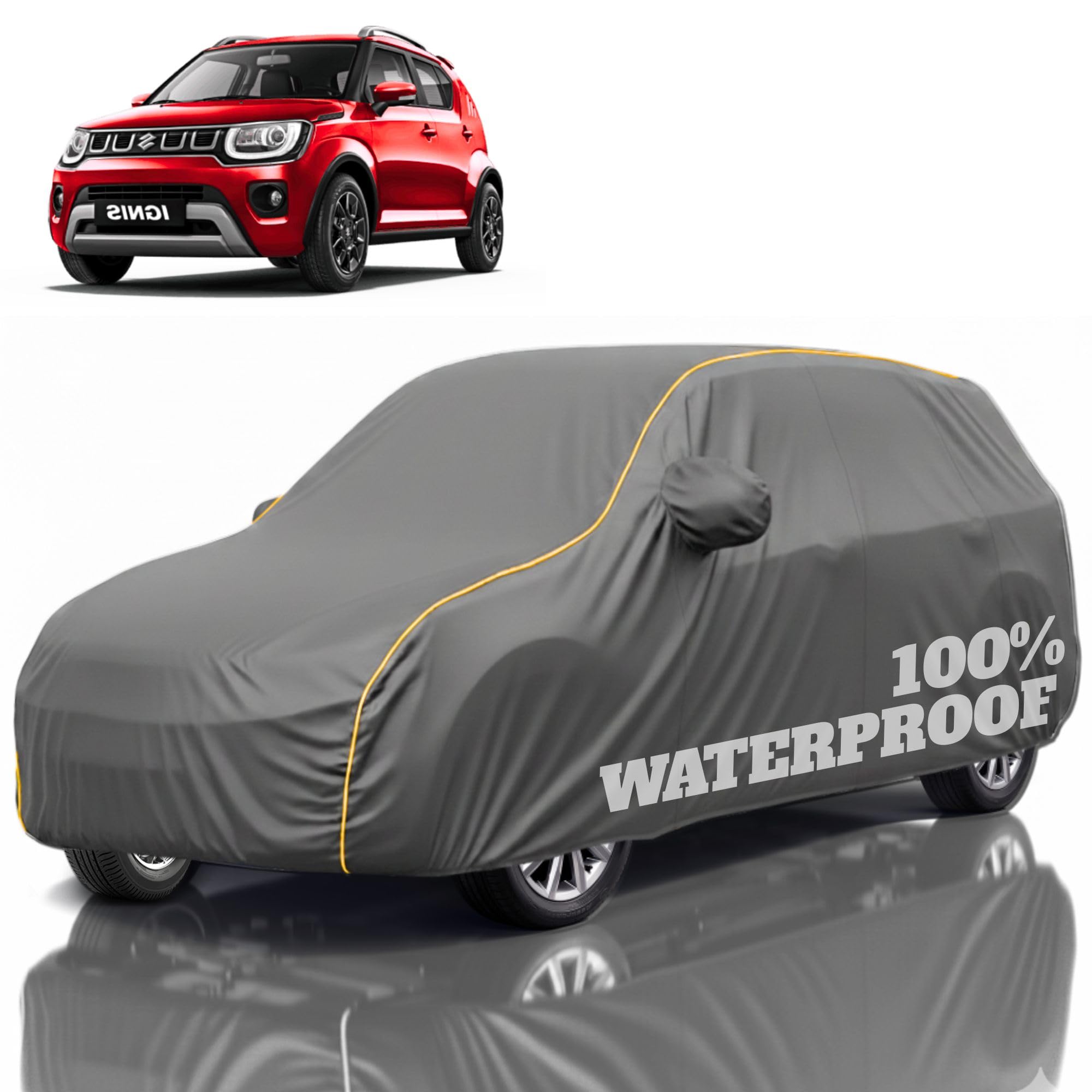 Premium Polyester Car Cover Ignis All-Weather Protection from Rain, Dust &amp; Sun | UV Resistant Fabric | Full Body Secure Fit for Outdoor &amp; Indoor Parking Grey