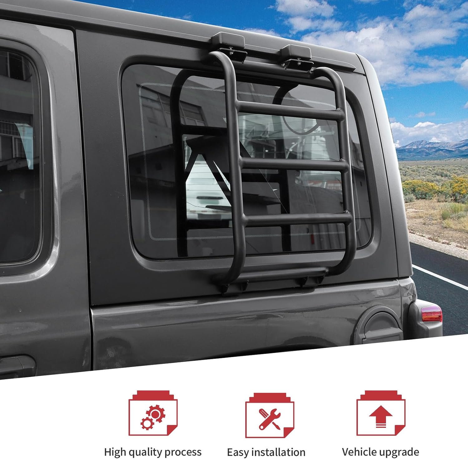 aluminium alloy rear window ladder for 2018-2023 2024 jeep wrangler jl jlu 2 door / 4 door luggage ladder rack